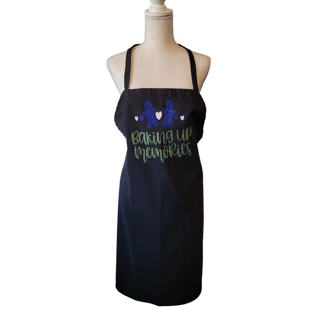 Bib Apron Baking Up Memories Glitter Gingerbread People Blue Green